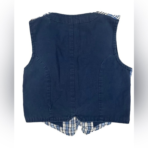 Childrens Place Boy 3T Blue Patchwork Vest Pockets Cotton Grandpa Preppy Cottage - Picture 2 of 2